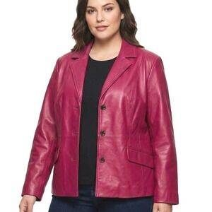 Terry Lewis Leather Blazer Womens P2X Pink Classic Luxury Paisley Lined‎ Jacket